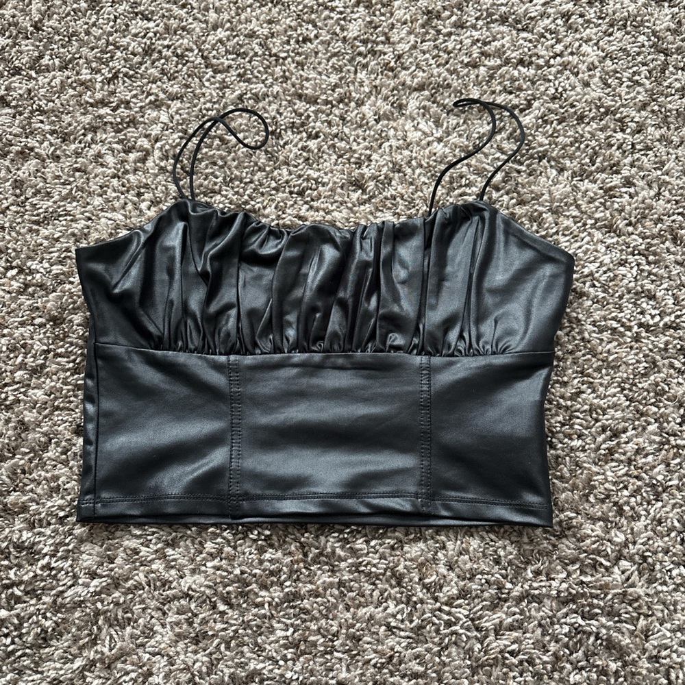 Black faux leather crop top